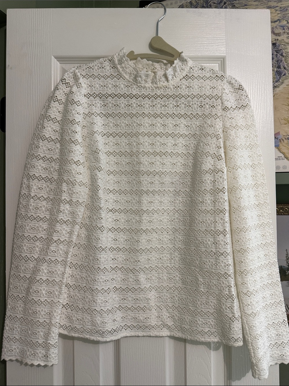 Sezane White Lace High-Neck Blouse